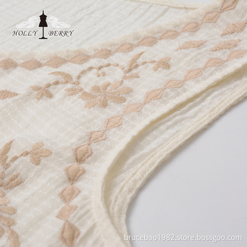 Lightweight Summer Sleeveless Crewneck Ivory Embroidered Vest